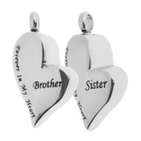 Maxbell 2 Pieces Brother Sister Forever In My Heart Stainless Steel Heart Pendant