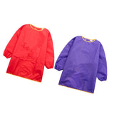 Maxbell 2x Kids Long Sleeve Apron Drawing Painting Waterproof Smock Red Purple