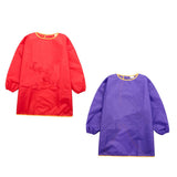 Maxbell 2x Kids Long Sleeve Apron Drawing Painting Waterproof Smock Red Purple