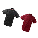 Maxbell 2Pcs Unisex Short Sleeve Chef Jacket Restaurant Cook Uniform 3XL Black+Red