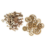 Maxbell 100pcs Key and Gear Shape Wood Adornment Craft Wooden Hanging Embellishments