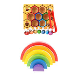 Maxbell Montessori Bee Cliping Box Set Rainbow Stacking Blocks Kids Wooden Toy