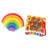 Maxbell Montessori Bee Cliping Box Set Rainbow Stacking Blocks Kids Wooden Toy