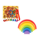 Maxbell Montessori Bee Cliping Box Set Rainbow Stacking Blocks Kids Wooden Toy