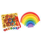Maxbell Montessori Bee Cliping Box Set Rainbow Stacking Blocks Kids Wooden Toy