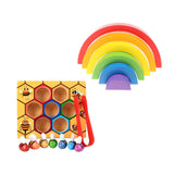 Maxbell Montessori Bee Cliping Box Set Rainbow Stacking Blocks Kids Wooden Toy