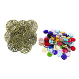 Maxbell 100g Colorful Round Glass Mosaic+10 Pieces Pin Back Blank Brooch Settings