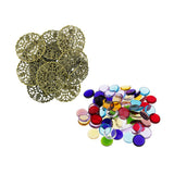 Maxbell 100g Colorful Round Glass Mosaic+10 Pieces Pin Back Blank Brooch Settings