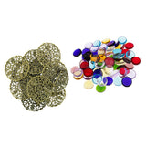Maxbell 100g Colorful Round Glass Mosaic+10 Pieces Pin Back Blank Brooch Settings
