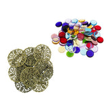 Maxbell 100g Colorful Round Glass Mosaic+10 Pieces Pin Back Blank Brooch Settings