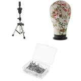 Maxbell Mannequin Cork Canvas Block Head+Pratice Holder Stand+100 T Needle Pins Kit