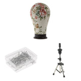 Maxbell Mannequin Cork Canvas Block Head+Pratice Holder Stand+100 T Needle Pins Kit