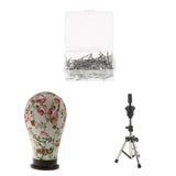 Maxbell Mannequin Cork Canvas Block Head+Pratice Holder Stand+100 T Needle Pins Kit