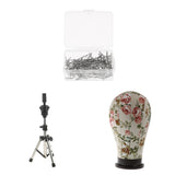 Maxbell Mannequin Cork Canvas Block Head+Pratice Holder Stand+100 T Needle Pins Kit