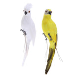Maxbell 2x Realistic Parrot Artificial Feather Bird Animal Ornament White Yellow
