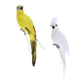 Maxbell 2x Realistic Parrot Artificial Feather Bird Animal Ornament White Yellow