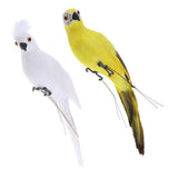 Maxbell 2x Realistic Parrot Artificial Feather Bird Animal Ornament White Yellow