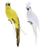 Maxbell 2x Realistic Parrot Artificial Feather Bird Animal Ornament White Yellow