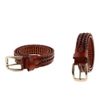 Maxbell 2pcs Men Woven Hollowed-out Adjustable Waist Belts Waistbands Light Coffee