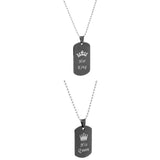 Maxbell 2pcs Her King & His Queen Dog Tag Pendant Couple Necklace Lovers Beads Chain