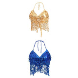 Maxbell 2pieces Belly Dance Costume Bra Halter Top Sequin Performance Outfits