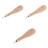 Maxbell 1 Set Wood Handle Steel Straight Sewing Awl for Leather Crafts Making 3-6mm