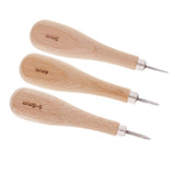Maxbell 1 Set Wood Handle Steel Straight Sewing Awl for Leather Crafts Making 3-6mm