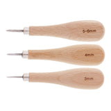 Maxbell 1 Set Wood Handle Steel Straight Sewing Awl for Leather Crafts Making 3-6mm