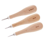 Maxbell 1 Set Wood Handle Steel Straight Sewing Awl for Leather Crafts Making 3-6mm