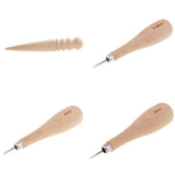Maxbell 4pcs Wood Sewing Stitching Awl Leather Round Edge Slicker  for Leather Craft