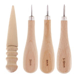 Maxbell 4pcs Wood Sewing Stitching Awl Leather Round Edge Slicker  for Leather Craft