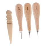 Maxbell 4pcs Wood Sewing Stitching Awl Leather Round Edge Slicker  for Leather Craft