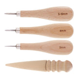 Maxbell 4pcs Wood Sewing Stitching Awl Leather Round Edge Slicker  for Leather Craft