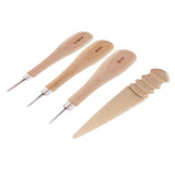 Maxbell 4pcs Wood Sewing Stitching Awl Leather Round Edge Slicker  for Leather Craft