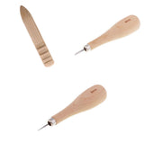 Maxbell 3pcs Wood Sewing Stitching Awl + Leather Edge Slicker for Leather Crafts