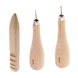 Maxbell 3pcs Wood Sewing Stitching Awl + Leather Edge Slicker for Leather Crafts