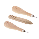 Maxbell 3pcs Wood Sewing Stitching Awl + Leather Edge Slicker for Leather Crafts