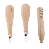 Maxbell 3pcs Wood Sewing Stitching Awl + Leather Edge Slicker for Leather Crafts