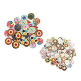 Maxbell 200Pcs 2 Holes Painted Flower Sewing Wooden Button for Clothes Accessories