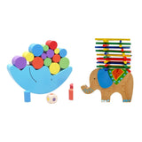 Maxbell 2 Sets Wooden Moon & Elephant Beam Balance Stacking Blocks Educational Toy