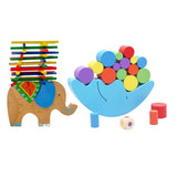 Maxbell 2 Sets Wooden Moon & Elephant Beam Balance Stacking Blocks Educational Toy