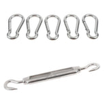Maxbell 1x Stainless Steel 304 Hook&Hook Turnbuckle M6&5x Pear-shaped Carabiner 7mm