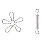 Maxbell 1x Stainless Steel 304 Hook&Hook Turnbuckle M6&5x Pear-shaped Carabiner 7mm