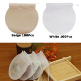 Maxbell 200Pcs Empty Tea Filter Bags Loose Herbs Teabag with Drawstring Beige&White