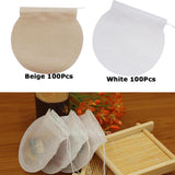 Maxbell 200Pcs Empty Tea Filter Bags Loose Herbs Teabag with Drawstring Beige&White