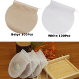 Maxbell 200Pcs Empty Tea Filter Bags Loose Herbs Teabag with Drawstring Beige&White