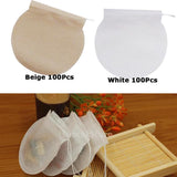Maxbell 200Pcs Empty Tea Filter Bags Loose Herbs Teabag with Drawstring Beige&White