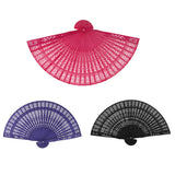 Maxbell 3x Vintage Wood Hollow Out Carved Hand Fan Foldable Fan Folding Pocket Fan