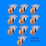 Maxbell 10x Nylon All Swivel Caster Wheels Plate Caster for Trolleys Orange 25mm