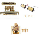 Maxbell Gold Bridge Tailpiece+Sealed Humbucker Pickup Set+Guitar Output Jack